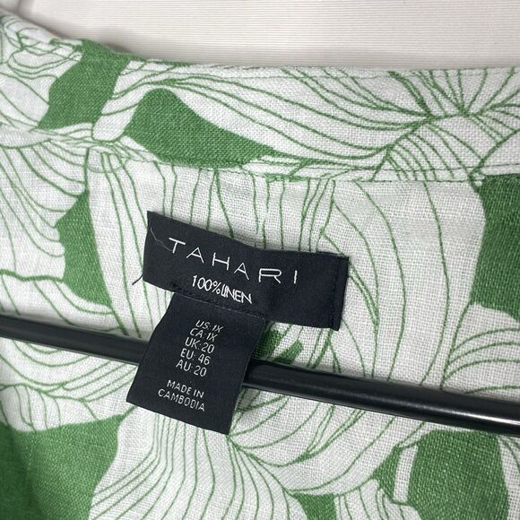 Tahari Womens Blouse Sz 1X Plus Linen Floral Cottagecore Green Flowy Boho Artsy - Picture 4 of 8